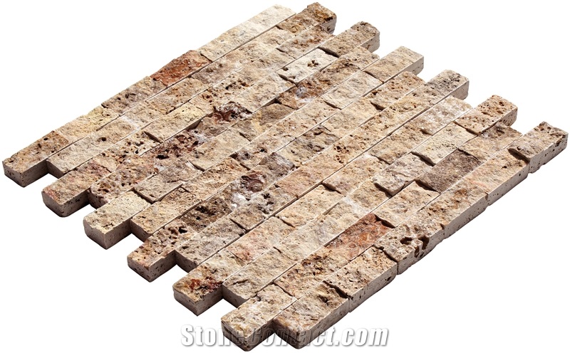 Scabas Gold Travertine 23x48 Split Face Mosaic
