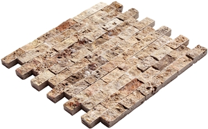 Scabas Gold Travertine 23x48 Split Face Mosaic
