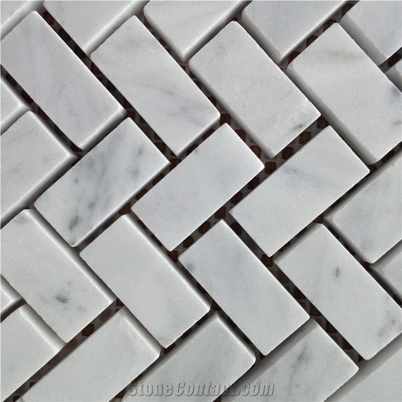 Carrara 2 X 4 Wide Beveled Honed Marble Mosaic