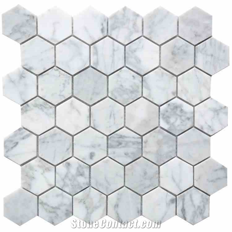 Carrara 2 X 4 Wide Beveled Honed Marble Mosaic