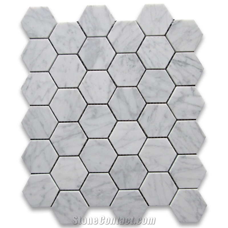 Carrara 2 X 4 Wide Beveled Honed Marble Mosaic