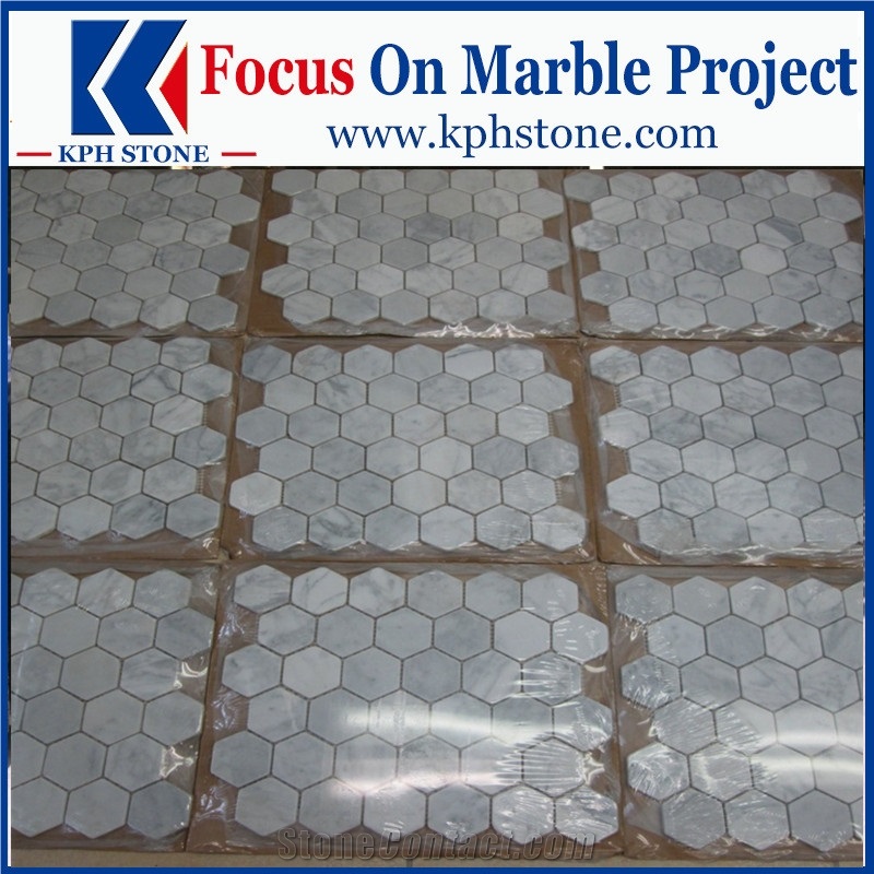 Carrara Matte Honed Hexagon Marble Mosaic Design