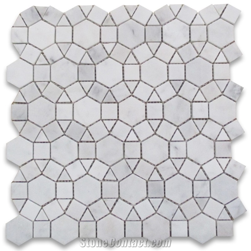 Carrara Matte Honed Hexagon Marble Mosaic Design