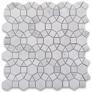 Carrara Matte Honed Hexagon Marble Mosaic Design