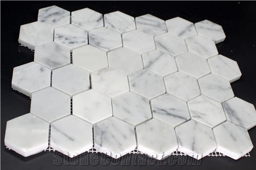 Carrara Matte Honed Hexagon Marble Mosaic Design