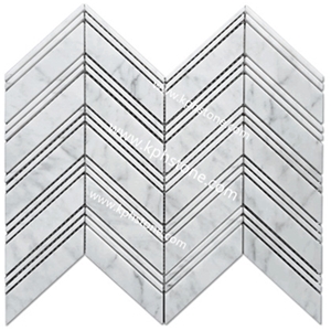 Carrara White Marble Herringbone Mosaic Tiles