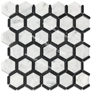 Strip Hexagon Honed Marble Kitchen Mosaic Pattern