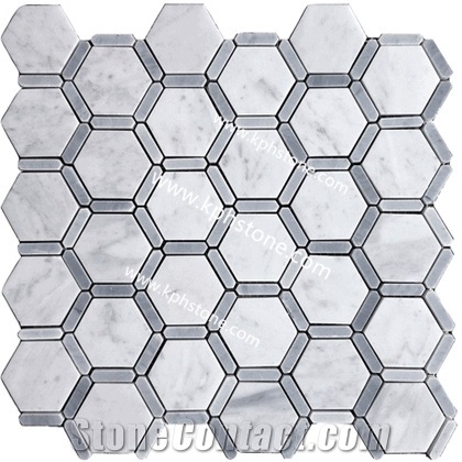 Strip Hexagon Honed Marble Kitchen Mosaic Pattern