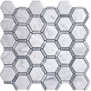 Strip Hexagon Honed Marble Kitchen Mosaic Pattern