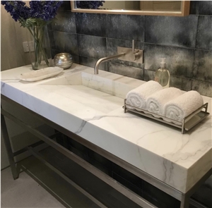 Italiy Calacatta White Marble Bath Vanity Worktops