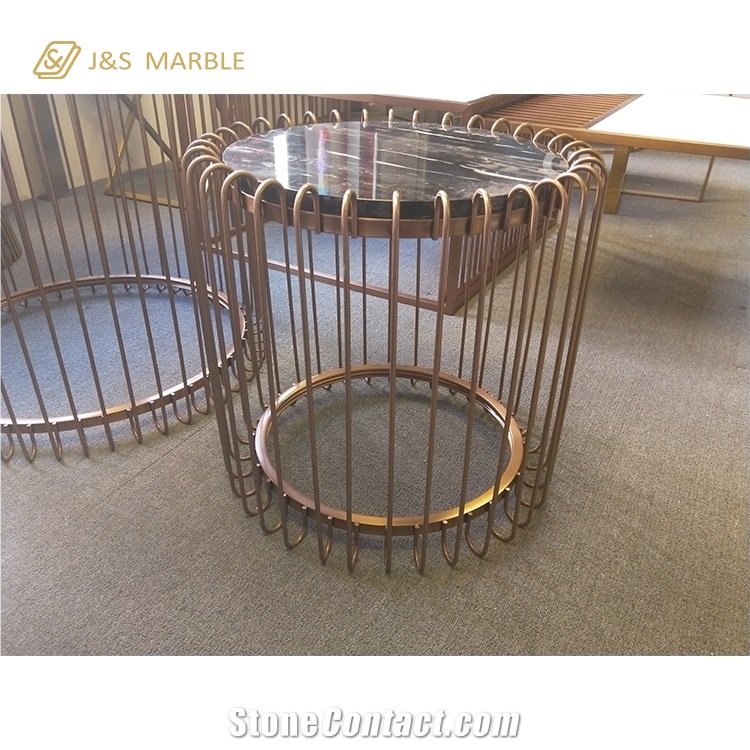 Marble Table Top with Line Meterial Foot