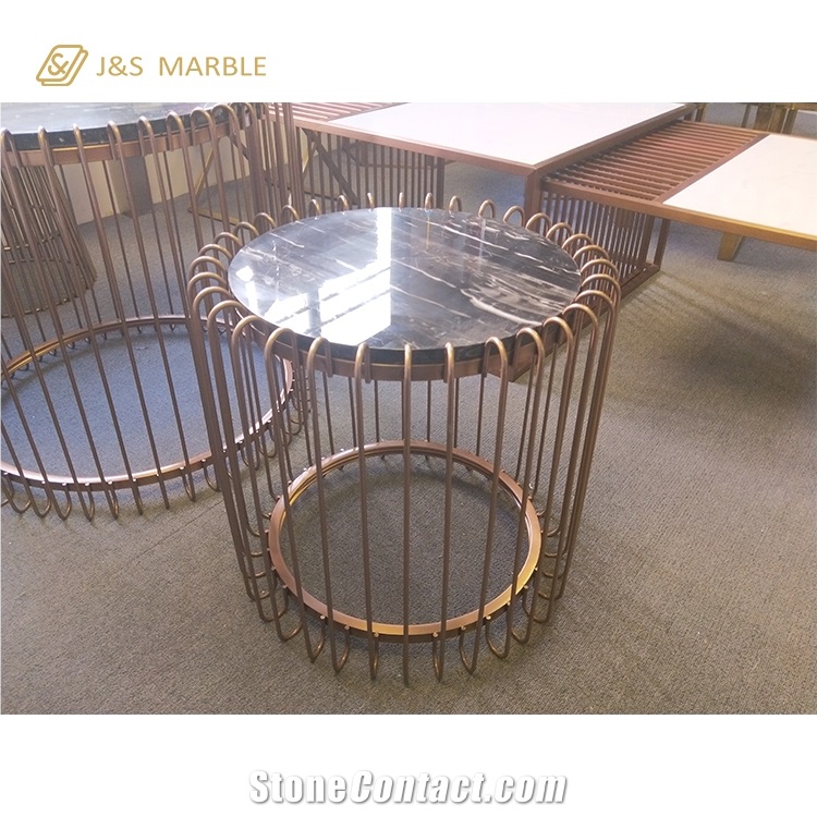 Marble Table Top with Line Meterial Foot