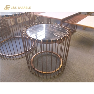 Marble Table Top with Line Meterial Foot