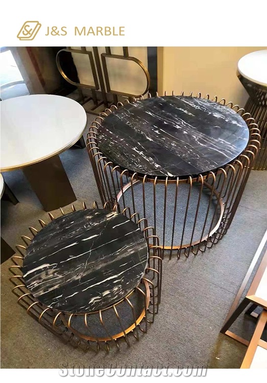 Marble Table Top with Line Meterial Foot