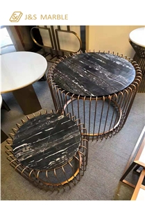 Marble Table Top with Line Meterial Foot