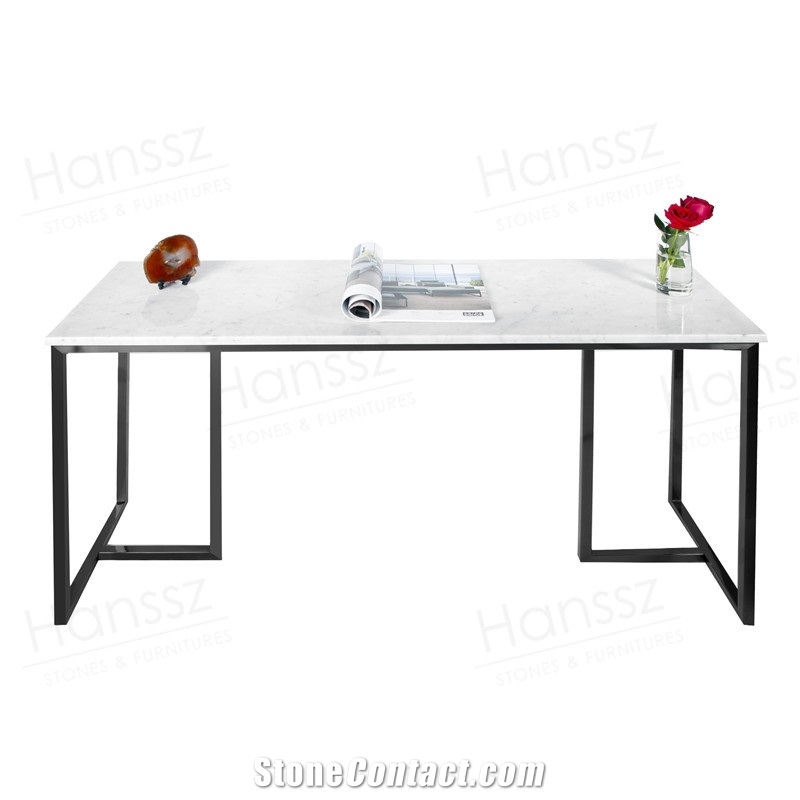 Black Metal Leg White Marble Dining Table
