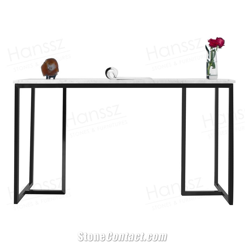 Black Metal Leg White Marble Dining Table