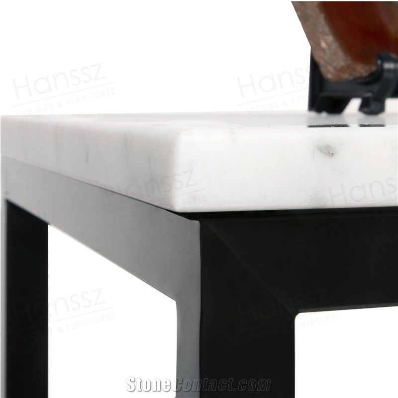 Black Metal Leg White Marble Dining Table