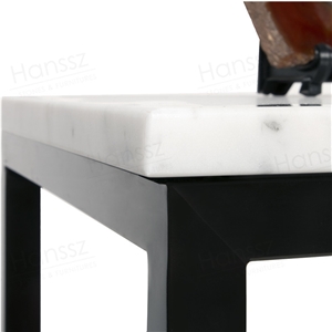 Black Metal Leg White Marble Dining Table