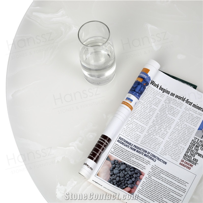 Round White Onyx Coffee Table with Black Metal Leg