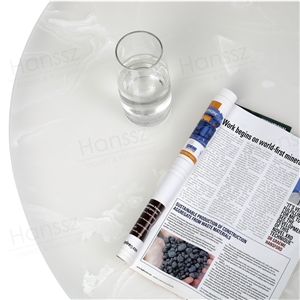 Round White Onyx Coffee Table with Black Metal Leg