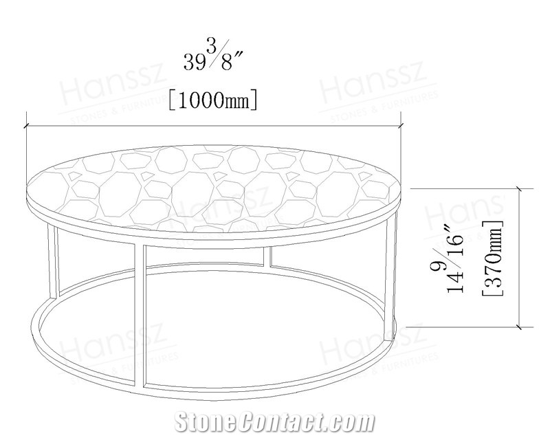 Round White Onyx Coffee Table with Black Metal Leg