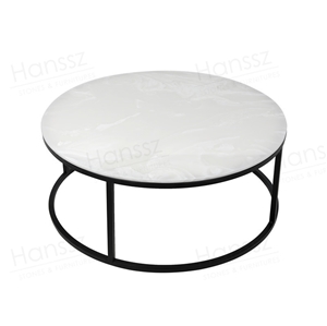 Round White Onyx Coffee Table with Black Metal Leg