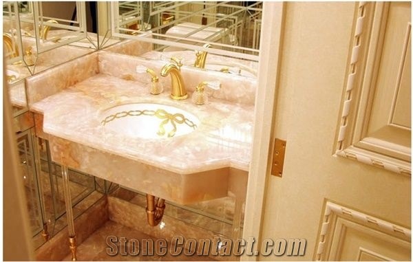 Pink Onyx Vanity Top Bathroom Decor,Alabaster Stone Bath Top