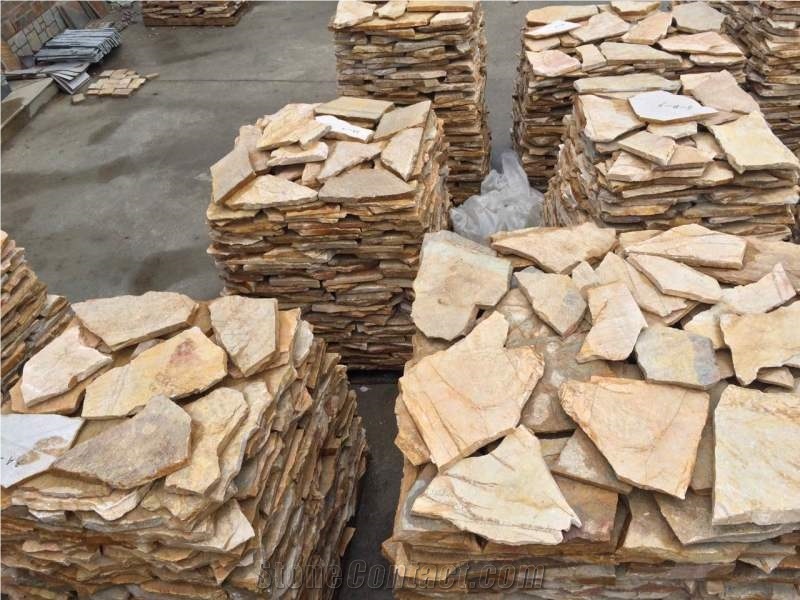 Good Price Outdoor Irregular Crazy Slate, Yellow Slate Slate Tiles & Slabs