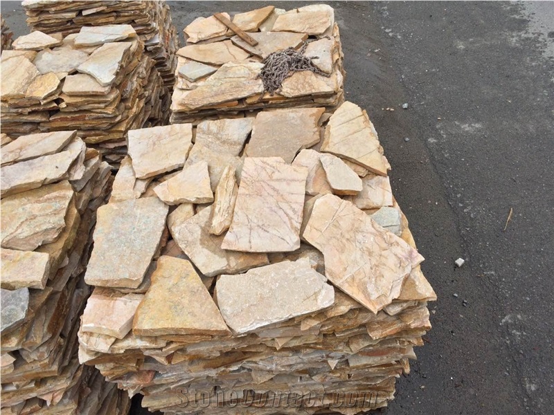 Good Price Outdoor Irregular Crazy Slate, Yellow Slate Slate Tiles & Slabs