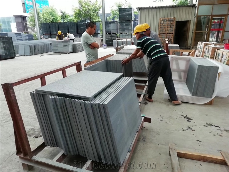 Old G654 Flamed Tiles Dark Grey Black Granite