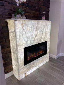 Translucent White Onyx Modern Style Fireplace