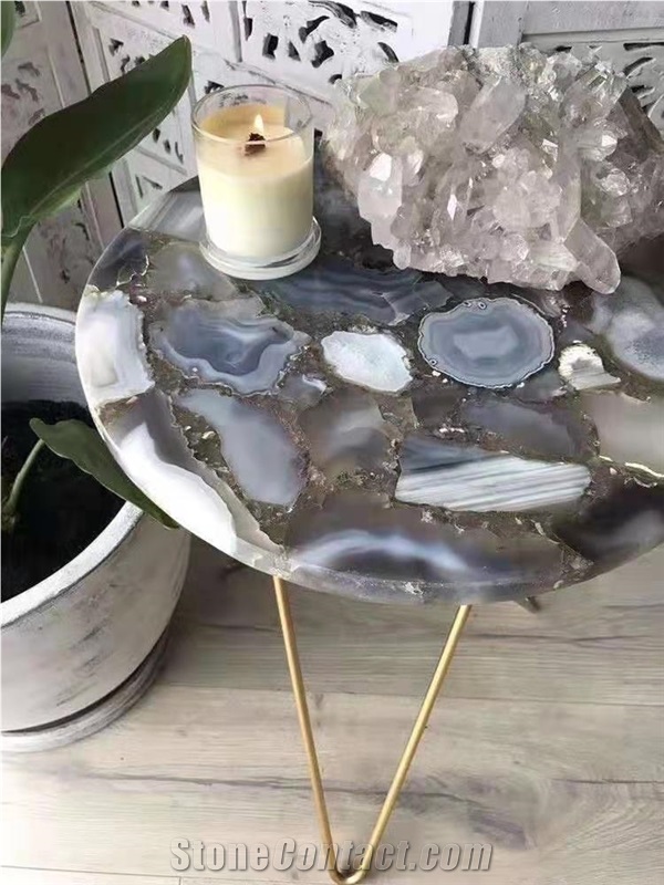 Semi Precious Grey Agate Slabs Stone