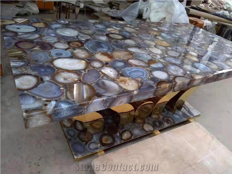 Semi Precious Grey Agate Slabs Stone