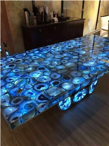 Blue Agate Gemstone Slabs Round Table Tops