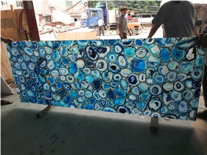 High Polished Backlit Blue Agate Gemstone Slabs