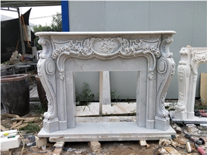 White Marble Masonry Fireplace Heaters Flower Sculptured