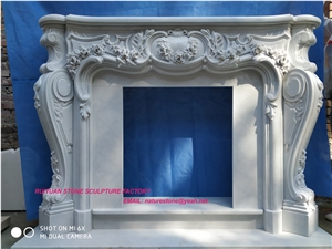 White Marble Masonry Fireplace Heaters Flower Sculptured