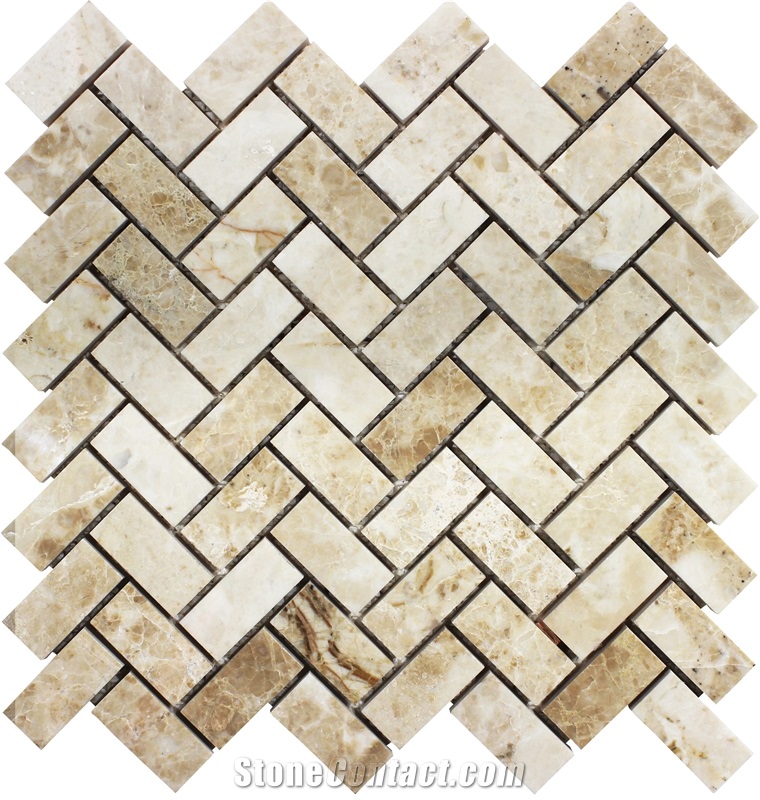Cappuchino Marble Polished Herringbone Mosaic