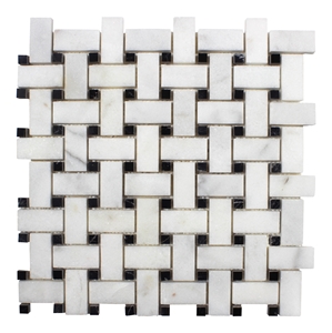 White and Black Marble Polished Basketweave Mosaic