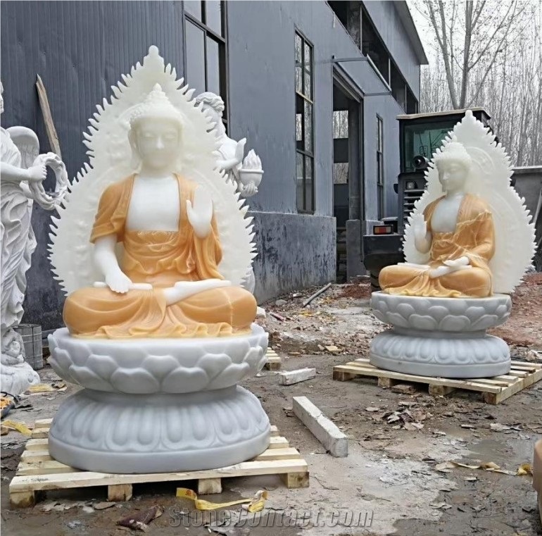 Hand Carved White Marble Large Buddha Statues