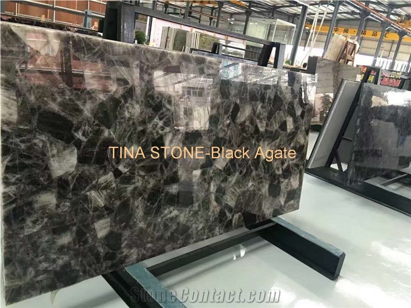 Black Agate Natual Gemstone Semiprecious Slabs