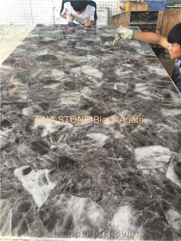 Black Agate Natual Gemstone Semiprecious Slabs