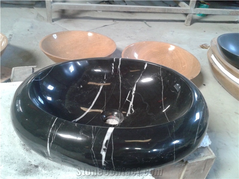 China Black Marble Marquina Stone Sinks Basins