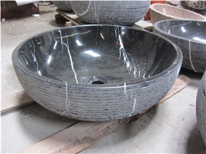 China Black Marquina Marble Round Sinks Basins