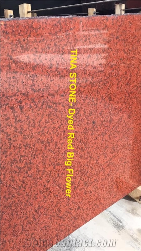 Dyed Red Big Flower Grainte Polished Tiles Slabs
