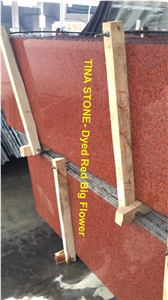 Dyed Red Big Flower Grainte Polished Tiles Slabs