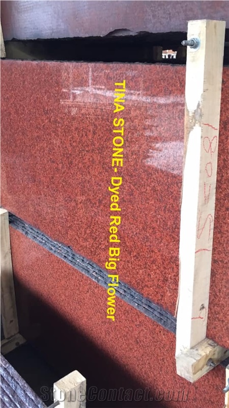 Dyed Red Big Flower Grainte Polished Tiles Slabs