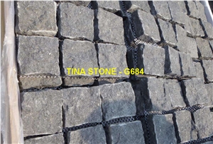 G684 Granite Black Stone Cobble Floor Flamed