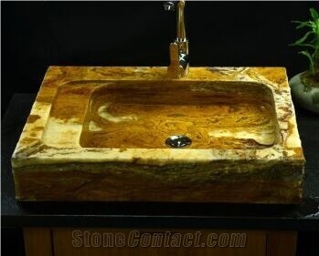 Golden Onyx Stone Rectangle Sinks Basins Natural
